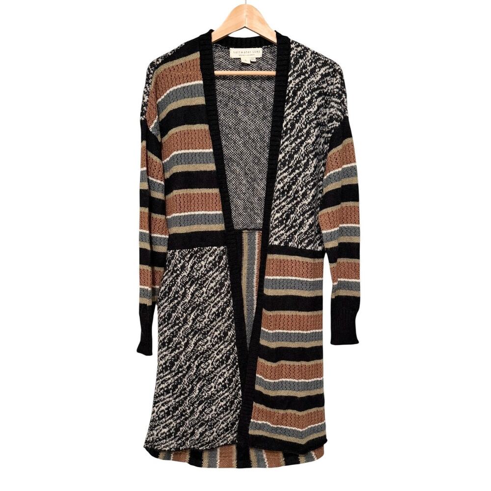 Saltwater Luxe Mixed Pattern Longline Cardigan Boho Duster Sweater S
